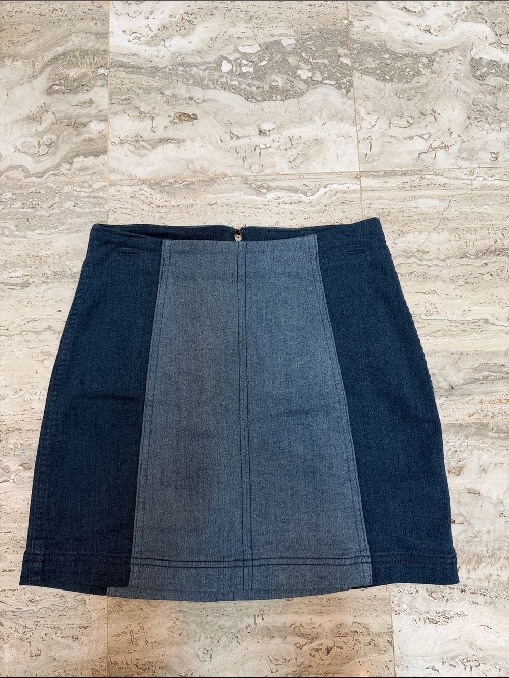 Free People Two-Tone Blue Denim Mini Skirt